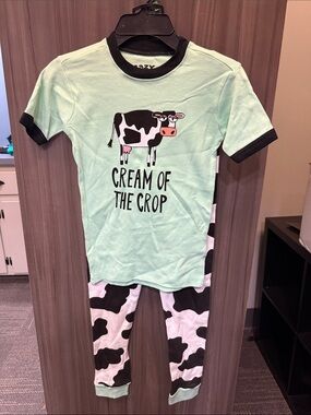 Lazy One Kids Mint and Black Cow-Print Pajama Set